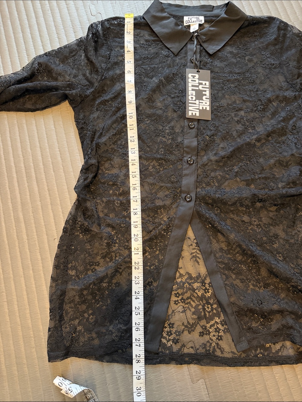 Target Black Sheer Lace Button-Up Blouse - Picture 9 of 9